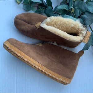 L.L. Bean Men’s Wicked Good Suede Leather Slippers with Shearling Lining